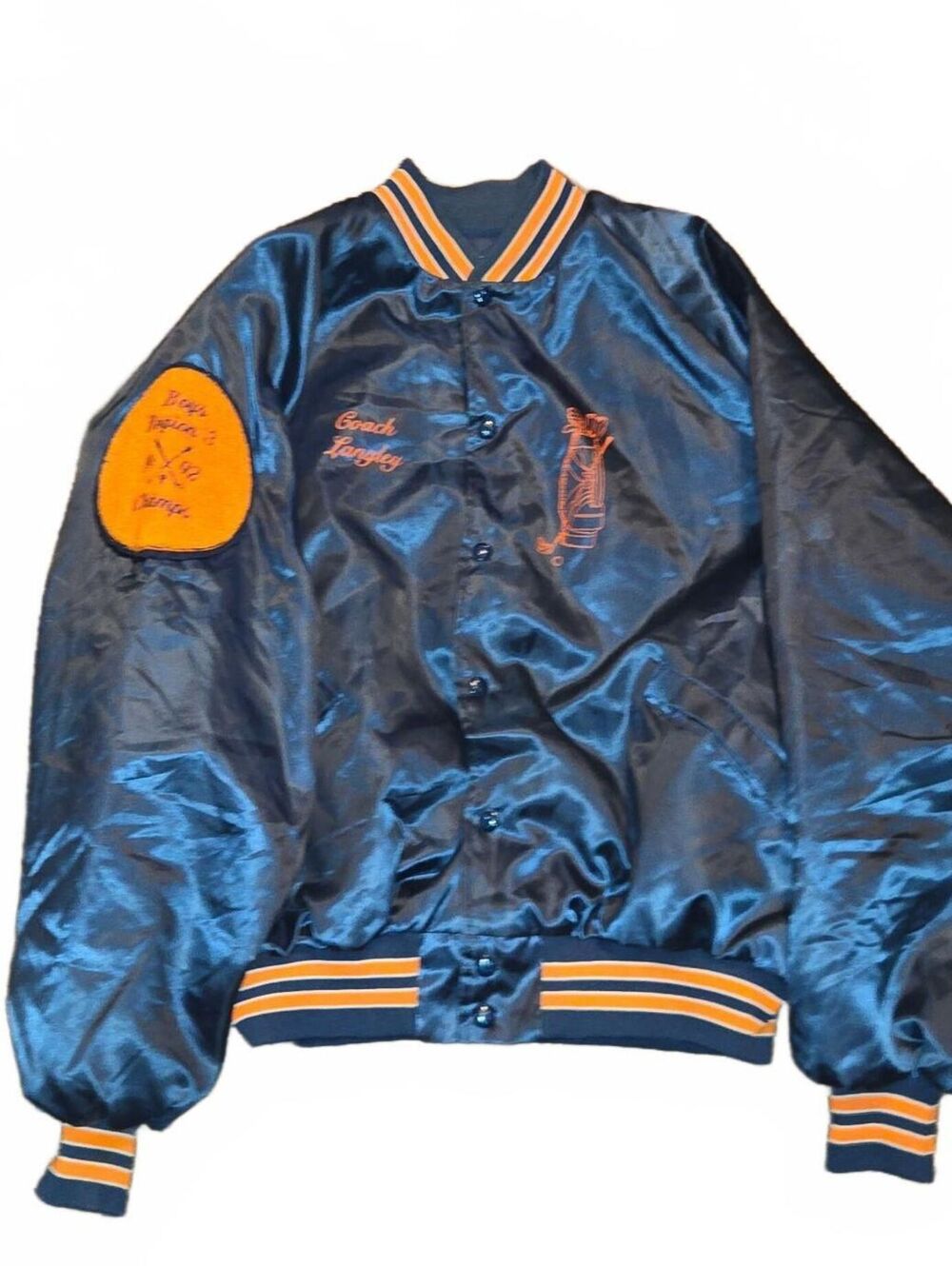 1992 King Louie Satin Cougars Golf Bomber Jacket Men's 2XL Navy Blue Orange